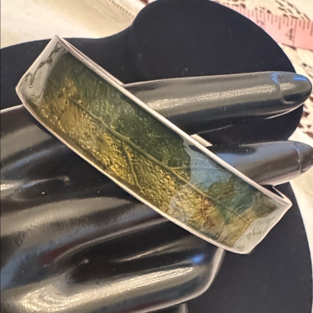 Green And Yellow Leaf Pattern Enamel Kenneth Cole… - image 1